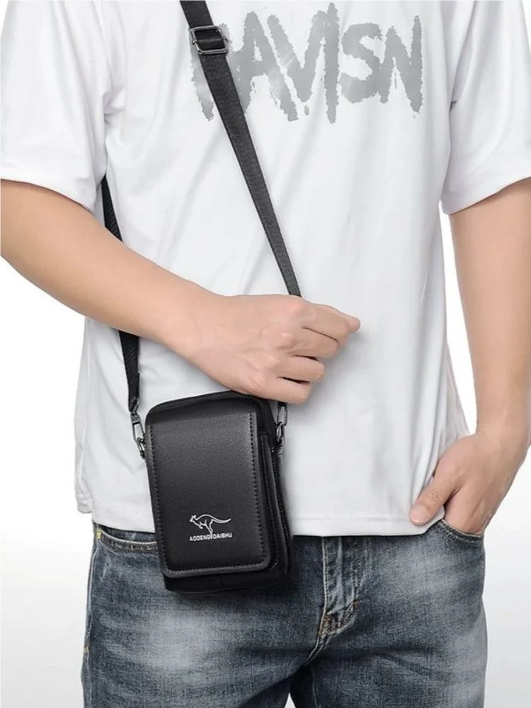 Leather Fashion Phone Pouch Belt Bag Shoulder Crossbody Waist Pack Vintage Outdoor Multi-function Mens Leisure Hanging Waist Bag image 6