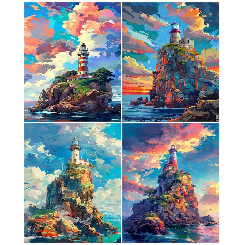 

GATYZTORY Frame Lighthouse DIY Painting By Numbers Kit Landscape Picture By Numbers For Adult Diy Gift Home Decoration Wall Arts