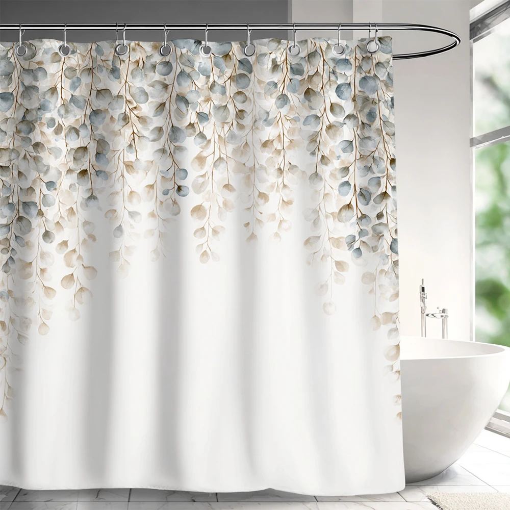 Modern Minimalist Art Leaves Pattern Shower Curtain,Printed Fabric Bathroom Curtains,Home Decoration Curtain With Hooks