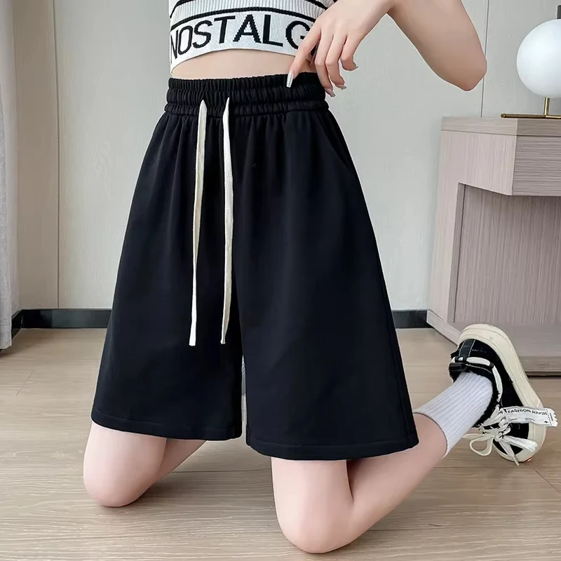 Hot-selling cotton high-waisted casual sports shorts women's four-season thin loose wide-leg streetwear versatile five-point