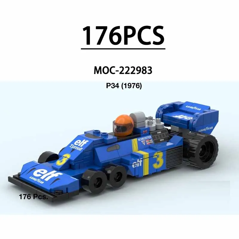 moc-222983-ビルディングブロック-f1-小型車-t-p34-1-27-レーシングカー組み立てモデル-176-ピース-誕生日-クリスマス-おもちゃ-ギフト