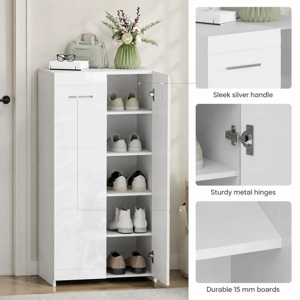 Meuble à Chaussures Niveauxx à Haute Brillance, Armoire à Chaussures à Paires, Étagères Réglables, Blanc