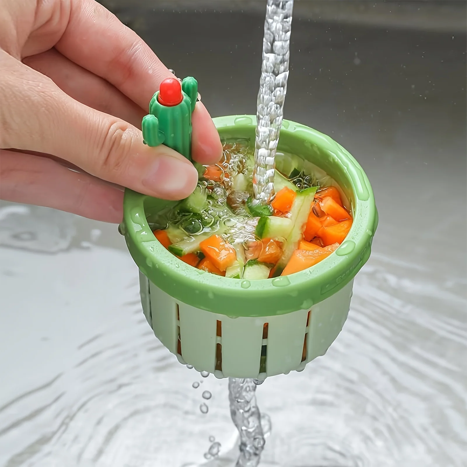 1PCS Cactus Kitchen Sink Drain Strainer, Press Automatic Dumping Basket, Multi-Functional  Use Cactus Sink Draining Basket Filte