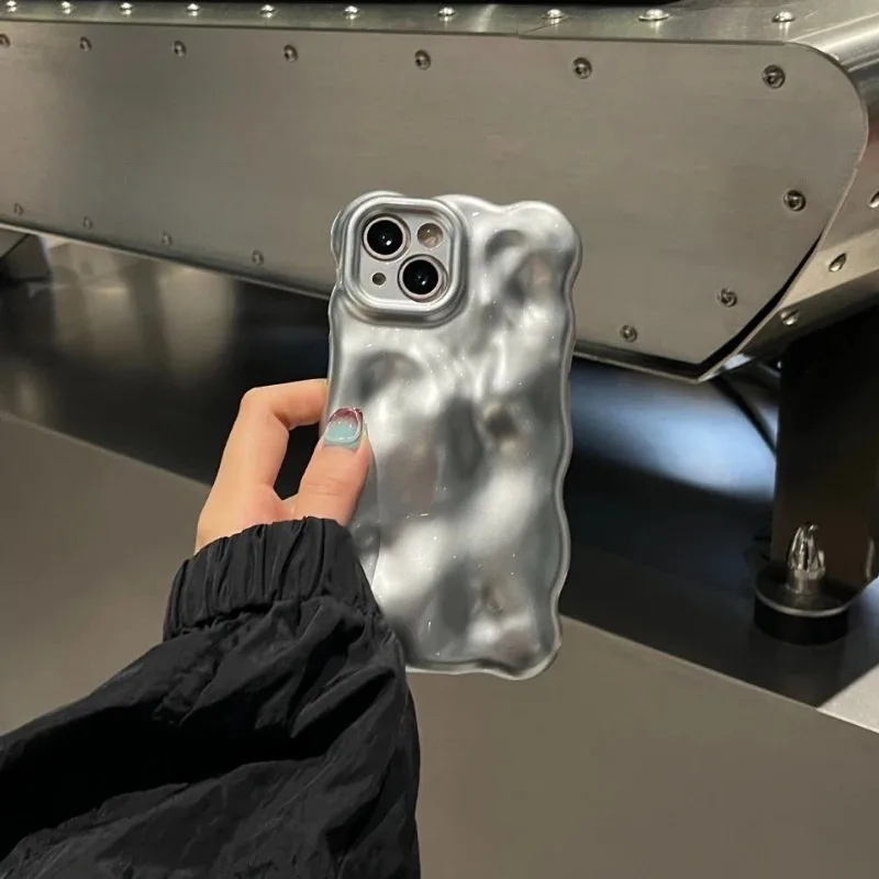 

Titanium Gray 3D Bubble Wave Phone Case For IPhone 17 16 15 Plus 14 13 12 Pro Max Camera Protection Soft Shockproof Back Cover