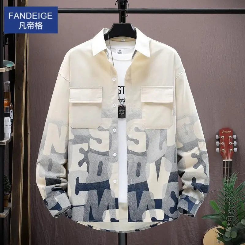 

Pure Cotton Long-sleeved Shirt for Boys Spring and Autumn Teenagers Trendy Brand Shirt College Students Casual Jacket