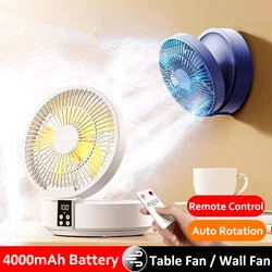 Aire acondicionado de mesa plegable, ventilador de mesa de 3 engranajes, inalámbrico, montado en la pared, luz LED, recargable por USB, remoto, 4000mAh