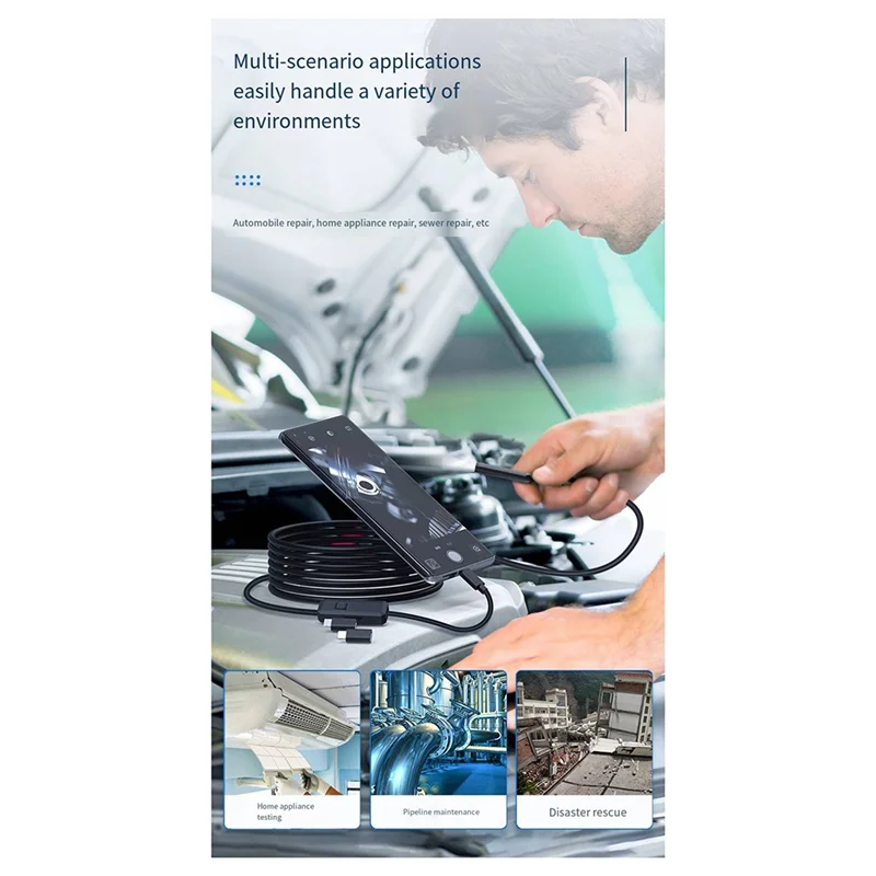 Cámara endoscópica Industrial FULL-W400D para sistema Iphone IOS HD1080P cámara boroscopio de alcantarillado de inspección de coche impermeable 8,0 (Mm)