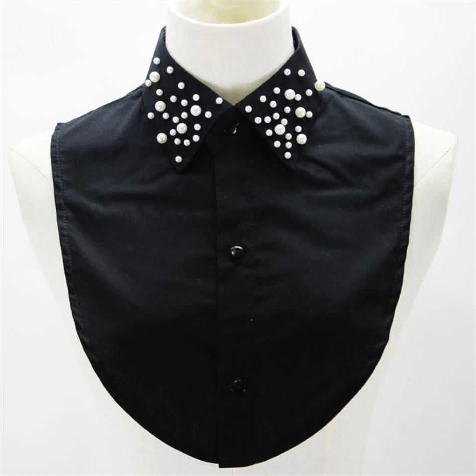 SHOWERSMILE Cotton Black Women'S Shirt Collar Detachable Pearl Beaded False Collar Autumn Female Shirt Sweater Fake Collar