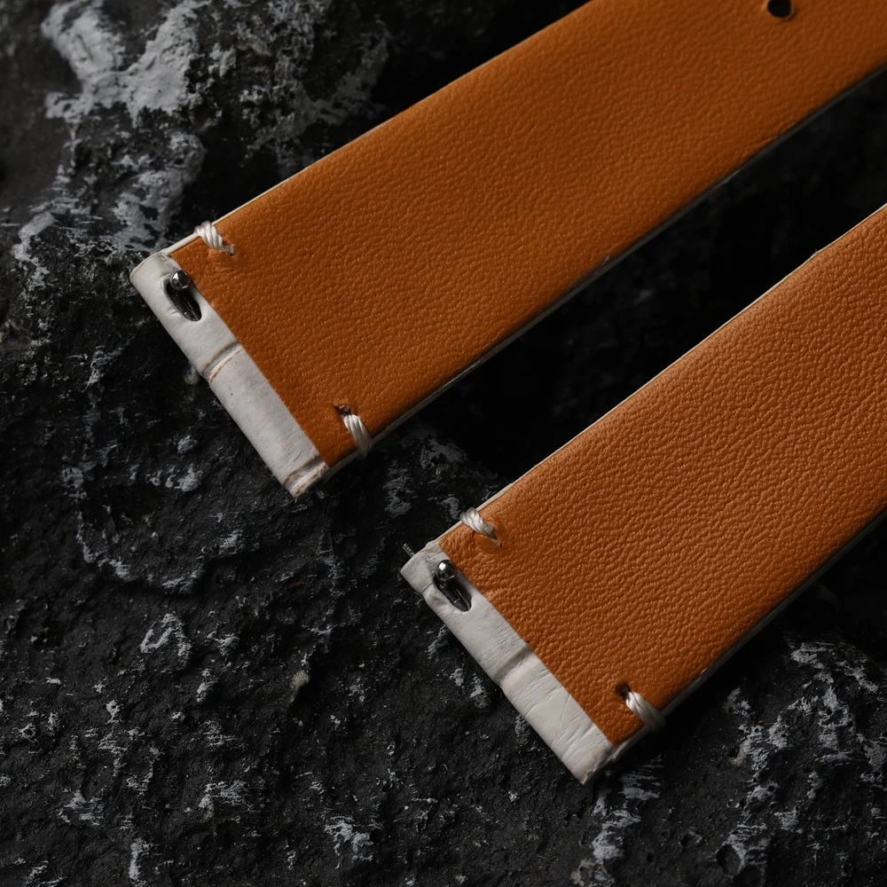 Handmade Crocodile Strap Beige Leather Watchband, Quick Release 20MM*16MM 19MM 18MM Vintage Soft Men\'s S/M Length