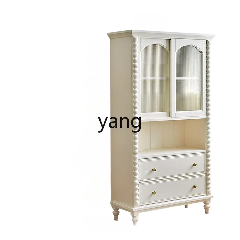 

xyy white cream wind solid wood bookcase living room wall vertical cabinet with glass door cabinet