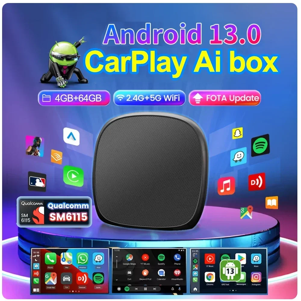 

Android 13,0 CarPlay AI Box QCM6225 4-ядерный Android автомобильный беспроводной адаптер CarPlay 2,4 + 5G 64G 128G GPS WIFI для Nissan Volvo Audi