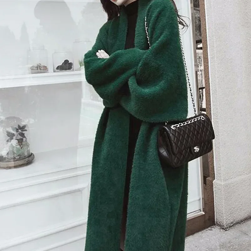 Women Thick Long Cardigan Warm Velvet Jacket Autumn Winter Fur Loose Long Sleeve Y2k INS Sweater 2024 Jumper Maxi Cardigans