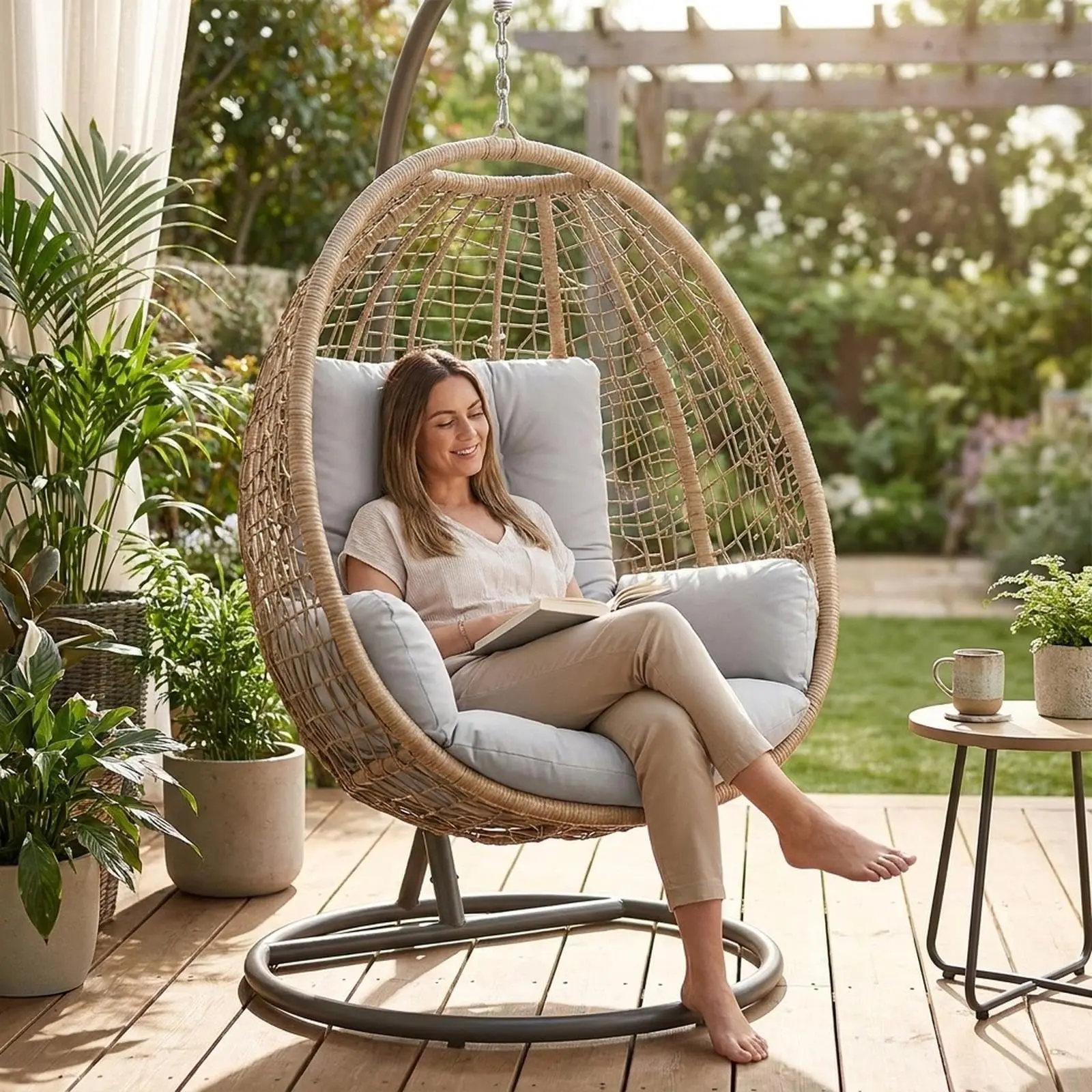 Egg Chair Cushion Replacement, 60x120CM Thick & Soft Swing Chair Cushion with Stain-Resistant Fabric for Outdoor Hanging Chairs