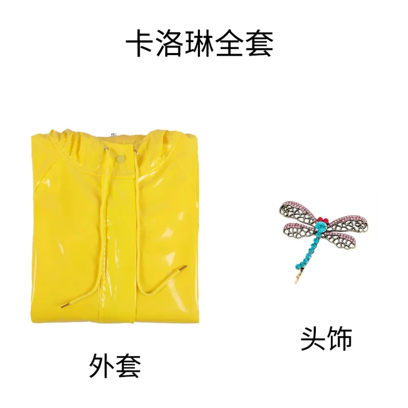 2025 NewHorror Fairytale Movies Coraline Cosplay Costume Wig Yellow Coat Secret Door Adult Kid Women Halloween Party Scary Ro AA