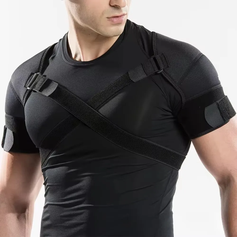 Double Shoulder Brace Sports Support Strap Adjustable Compression Breathable Cross Strap Pain Relief Injury Prevention