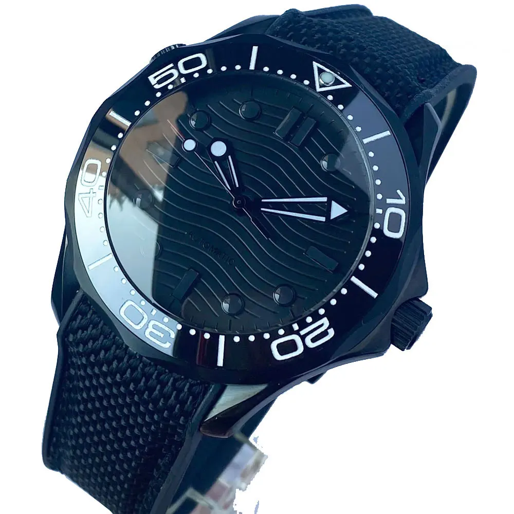 BLIGER 41mm New Surfing NH35 Selfwinding 007 Mens Watch Black Dial Index Hand Sapphire Glass Screw Crown Solid Back