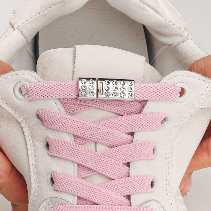 Diamond Lock Flat Shoelace Magnetic Rhinestone No Tie Shoe Laces Shoelaces Without Ties Elastic Laces Sneakers for Kids Adult