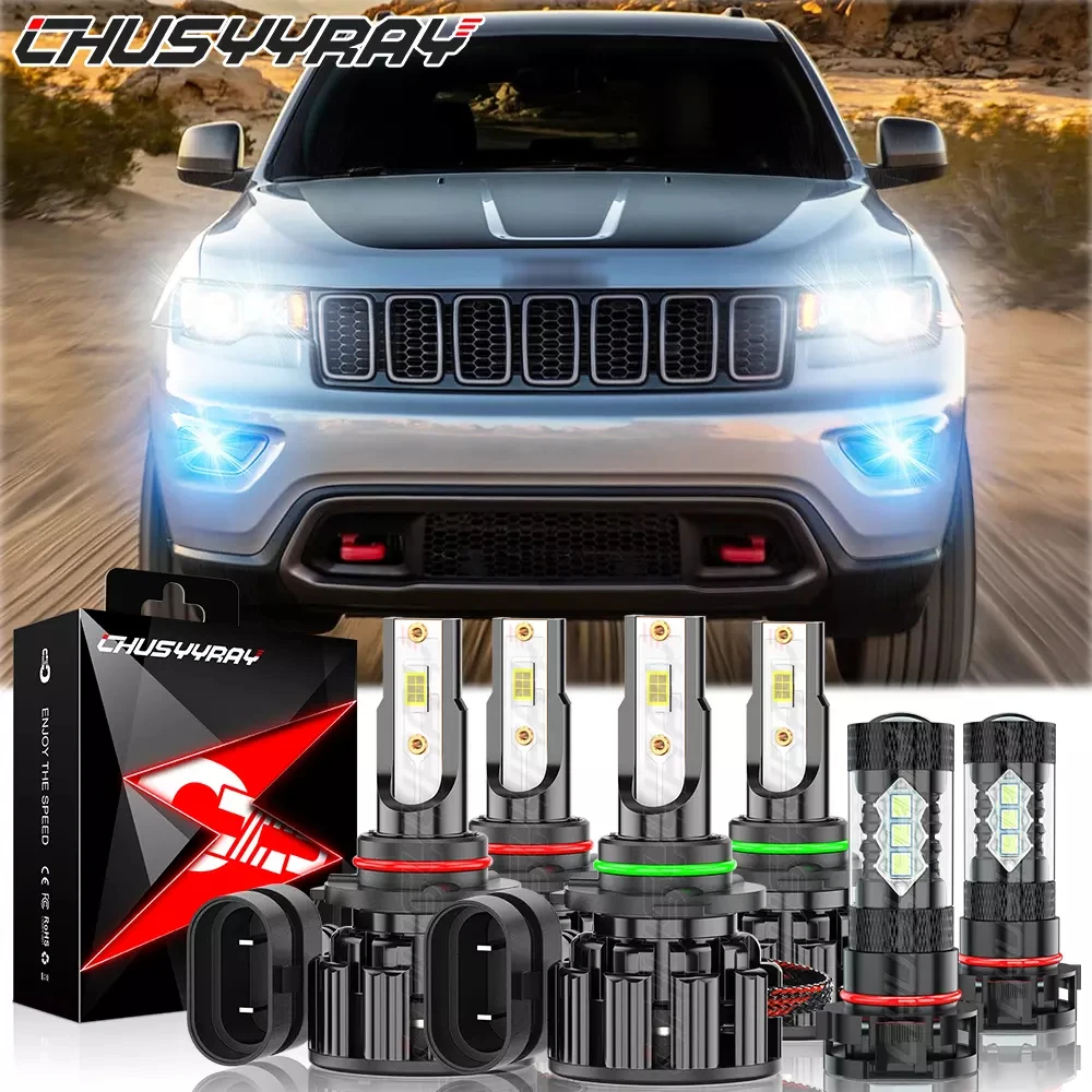 

6x Canbus 9005 9006 H16 LED Headlight Hi/Low Beam Fog Light Bulb Combo 6000K 100000LM 1:1 Same Size For Jeep Cherokee 2016-2018