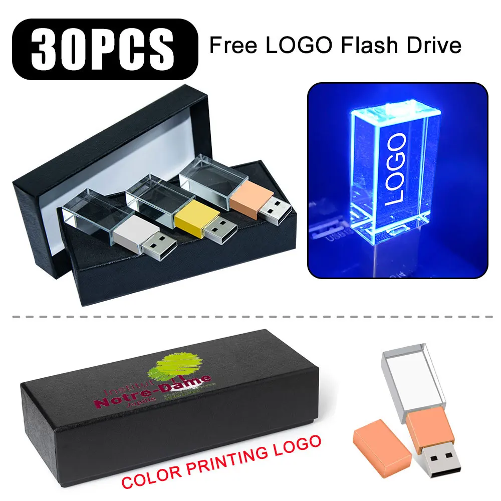 30 PCS LOT USB2.0 Flash Drive Crystal Wedding Gifts Pen Drive 16GB 8GB 4GB Free Custom Logo Memory Sticks Pendrive 128GB 32 64GB