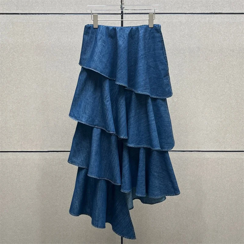 

Women's skirt New asymmetrical spiral long skirt for autumn 2025 High waisted slim women's half skirt Cotton blend denim skirt