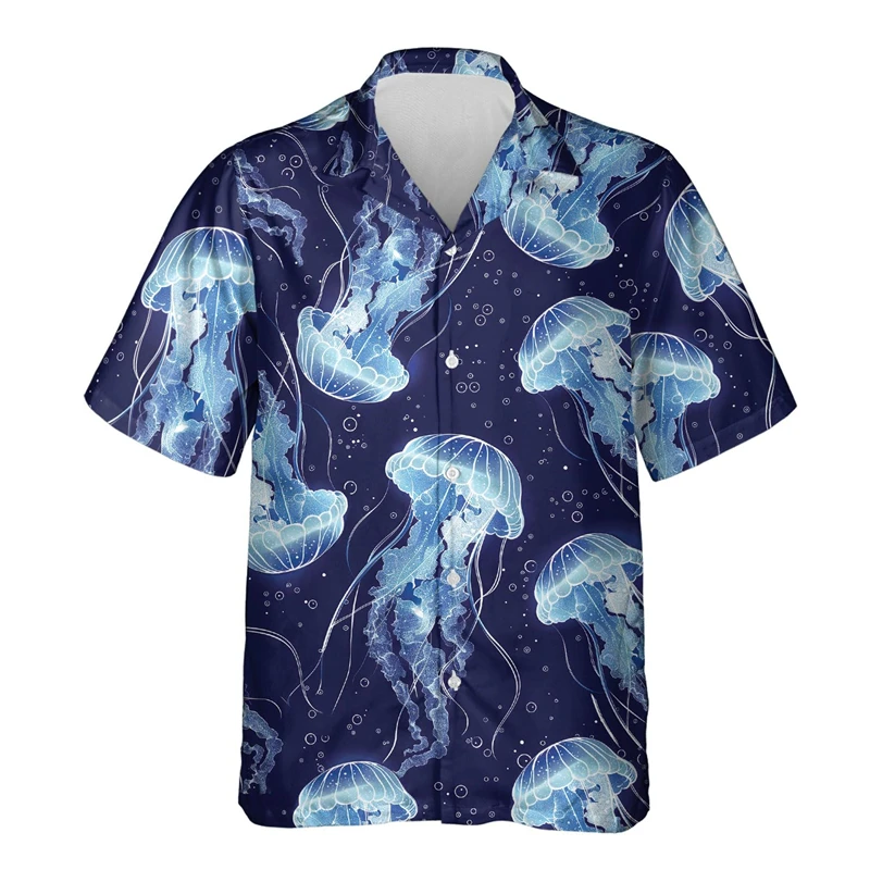 

Neon Jellyfish Graphic Beach Shirts Beautiful Seanimal 3D Printed Shirt For Men Clothes Casual Women Lapel Blouse Cute Male Tops