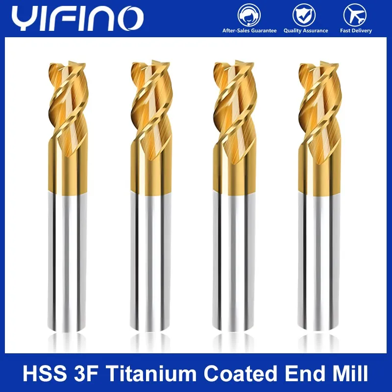 YIFINO 3-Flutes White Steel Milling Cutter High Speed Steel Titanium Endmills Superhard Straight Shank CNC Machining Tools