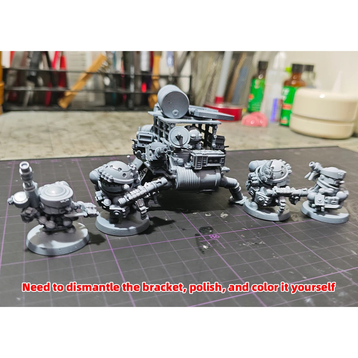 Q-Version Maßstabsmodell-Set 3D-Harz Miniatur-Soldatenfiguren Diorama Unbemalte Sci-Fi-Cartoon-Hexapoden-Mecha-Panzer-Angriff DIY – Detail 2