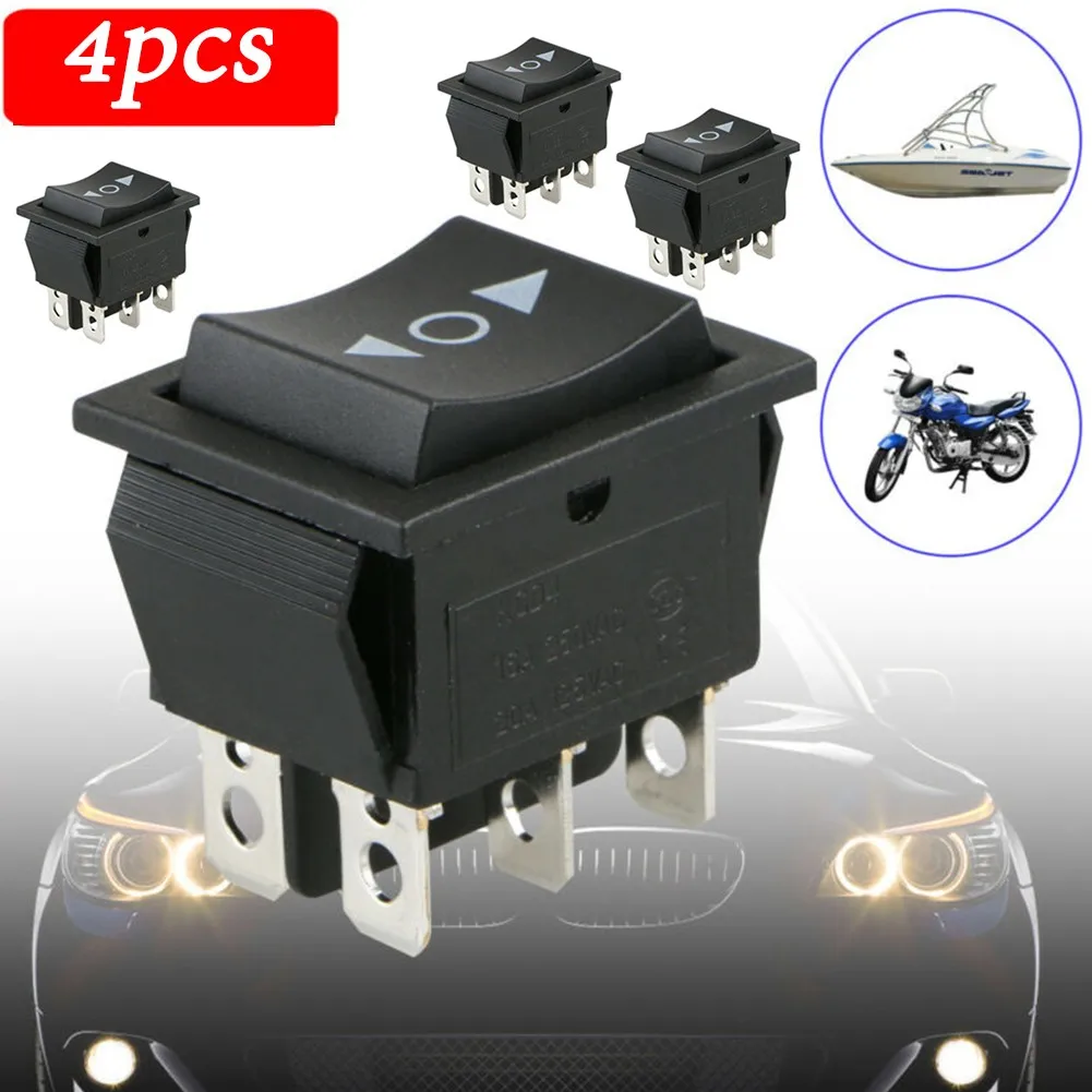 4PCS DPDT Black Rocker Switch Power Switch ON-OFF-ON 3 Position 6 Pins The Arrow Is Reset 16A 250VAC/ 20A 125VAC