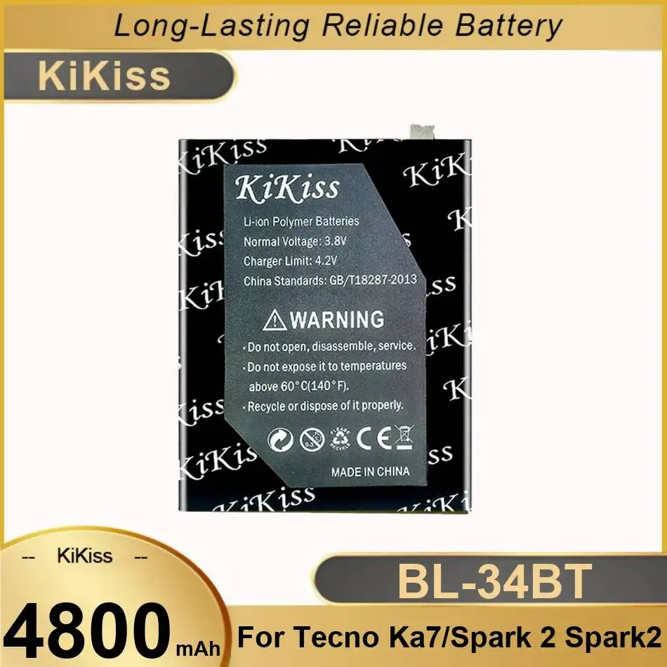 

Надежный источник питания 4800 мАч для мобильного телефона Tecno KA7 Spark 2 Spark2, аккумулятор BL-34BT