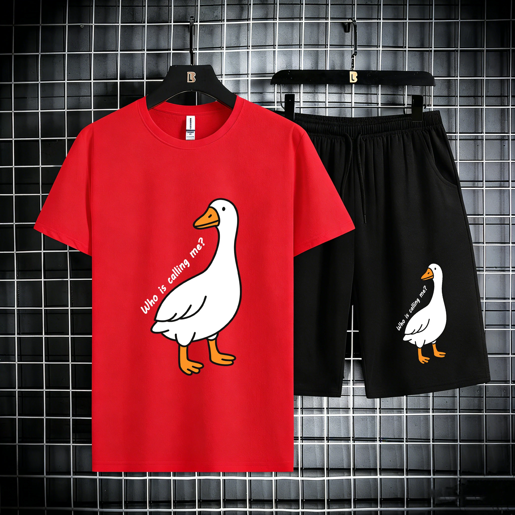 

Who Is Calling Goose Design Cotton Summer All-Match T-Shirt Men Loose Sport Tees & Shorts Suit Breathable Classic Tops Unisex