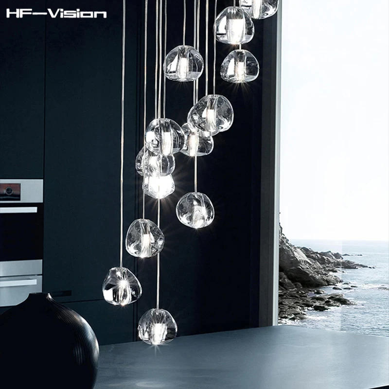 

Modern minimalist clear Crystal Ball LED Ceiling Chandelier Indoor Lighting,Lustre pendant Lamp Indoor stair Hom restaurant