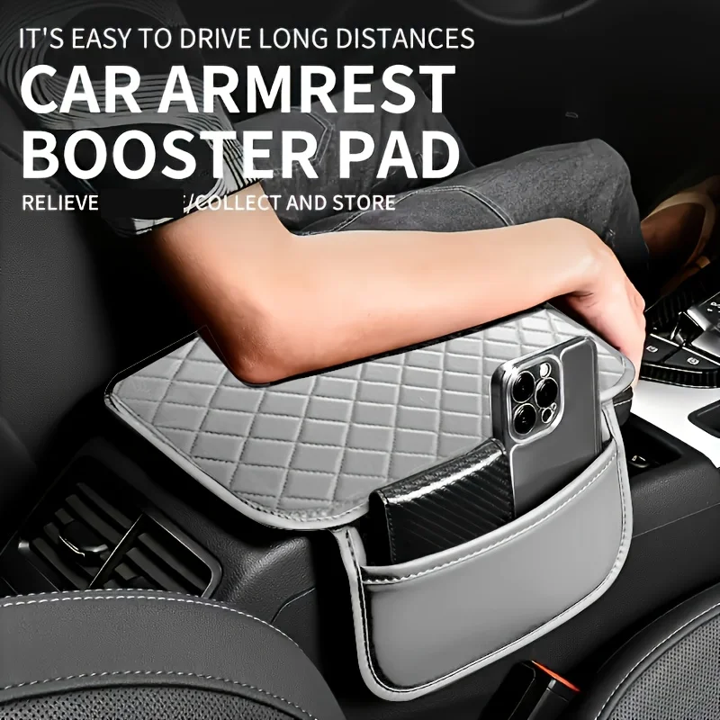 1PCS Universal PU Leather Car Armrest Cover With Storage Pocket Elongated Center Console Protector Car Interior Accessory