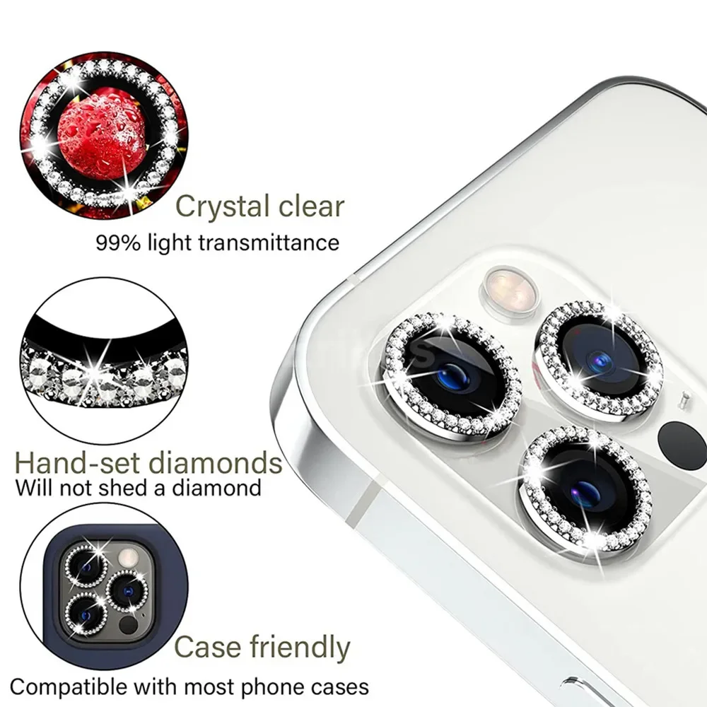 1 Set Diamond Camera Protector For Iphone 16 Pro Max Camera Tempered Glass For Iphone 15 13 Mini 14 Pro Max Ring Cover Case Film