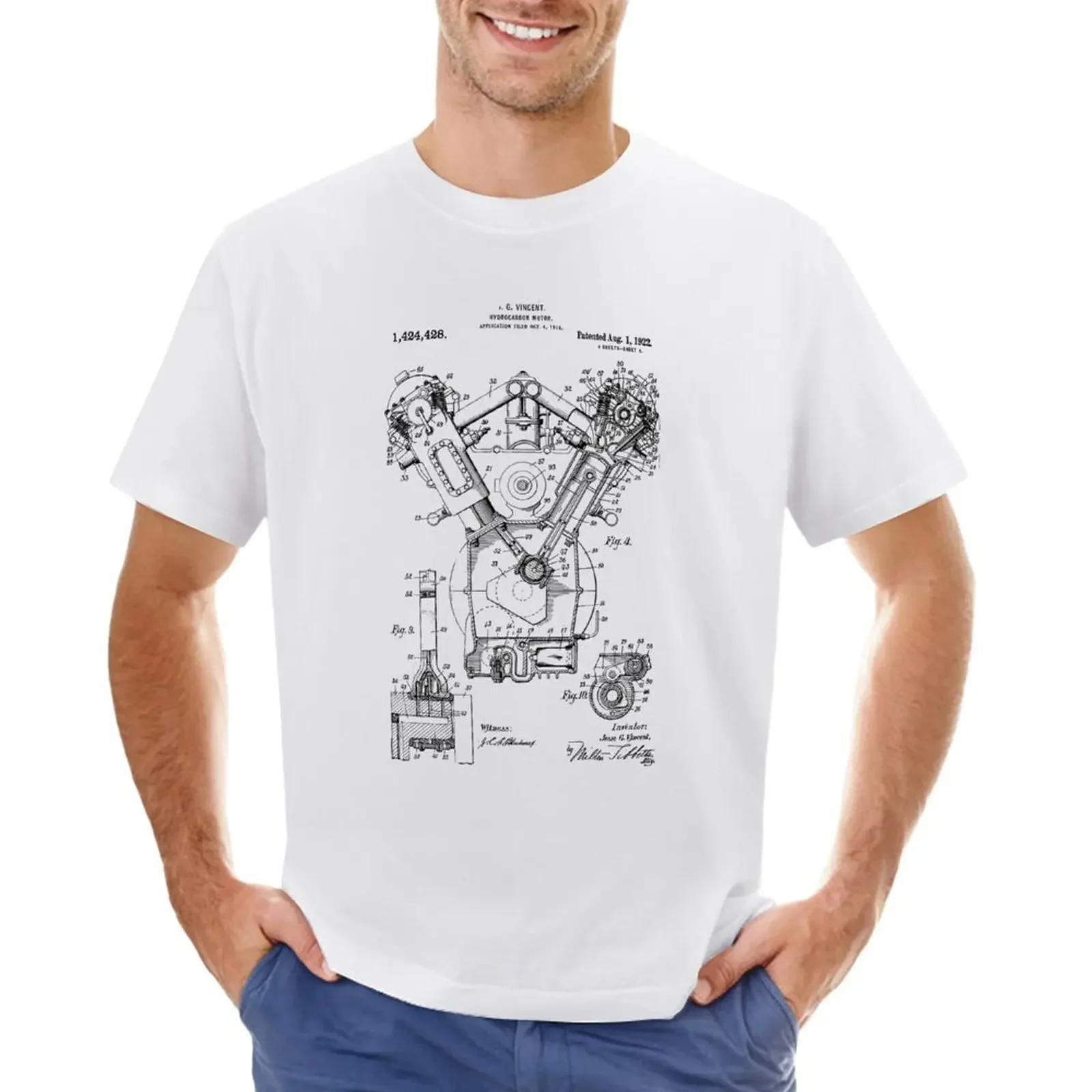 Internal Combustion Engine Technical Patent Drawing T-Shirt Blouse graphics mens t shirts pack