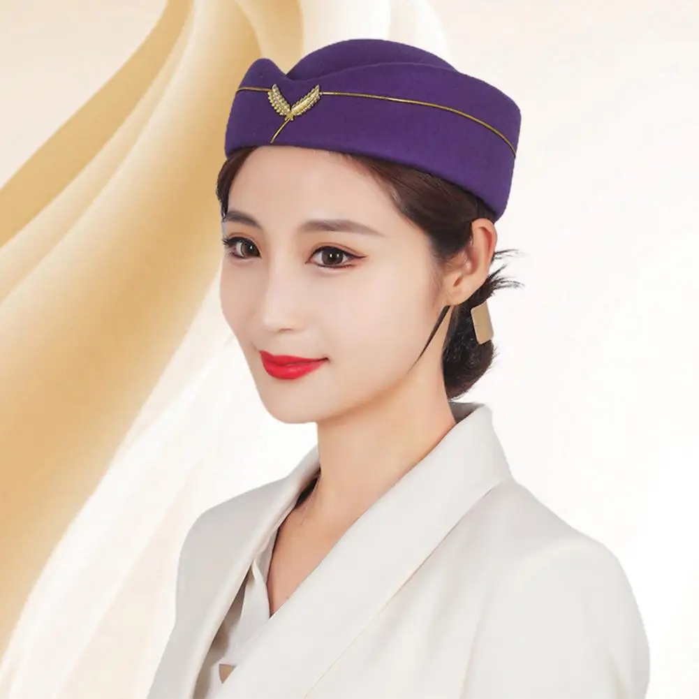 Solid Color Female Flight Attendant Hat Sweet Business Uniform Women Beret Caps Hats Stewardess Hat Cap Costume Cosplay Props