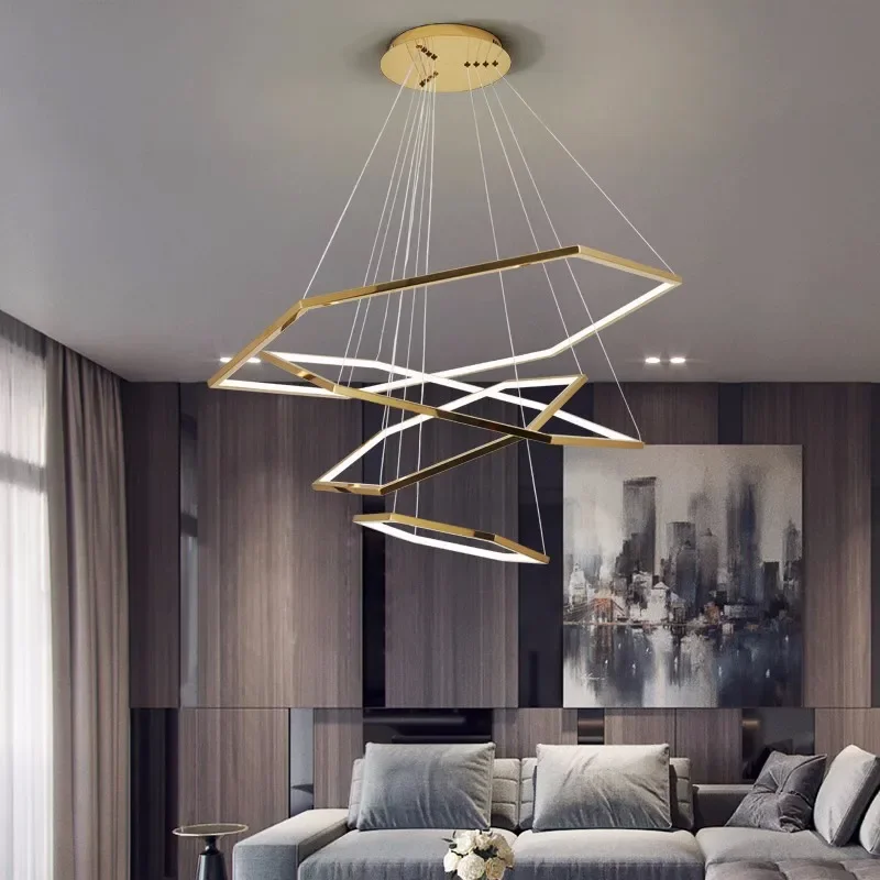 Modern duplex floor living room villa pendant light minimalist multilevel hexagonal pendant lamp