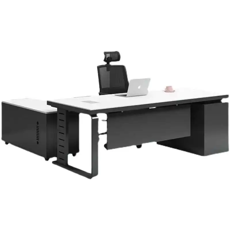 &Modern Single Office Desk and Chair Combination Simple Executive Boss Desk with Panel Wood Style for Managers
