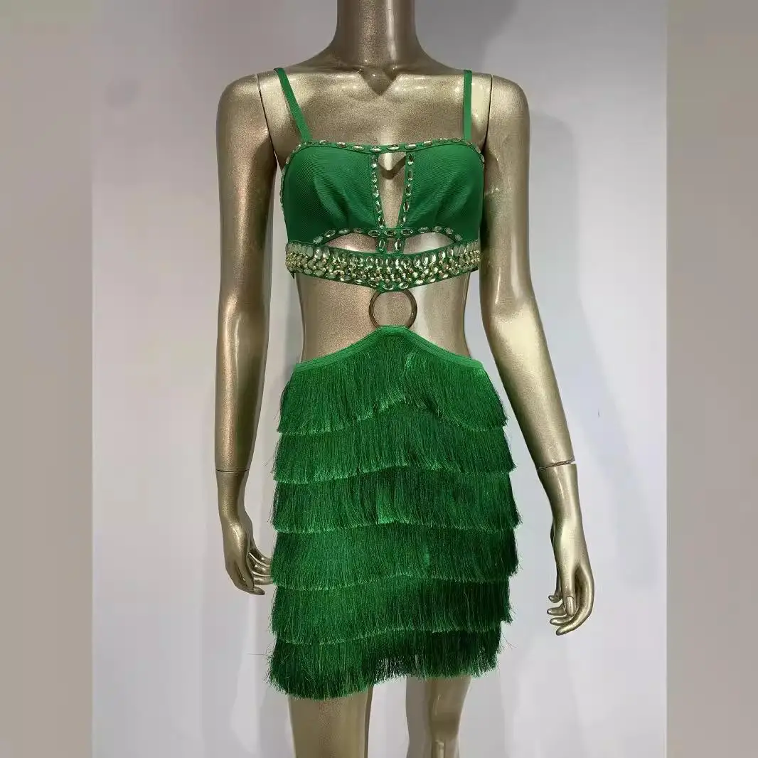 กระโปรงทรงเอวสูงแบบรัดรูป แต่งพู่ห้อย ตัดเย็บแบบไร้ตะเข็บ คอเหลี่ยม สำหรับฤดูร้อน