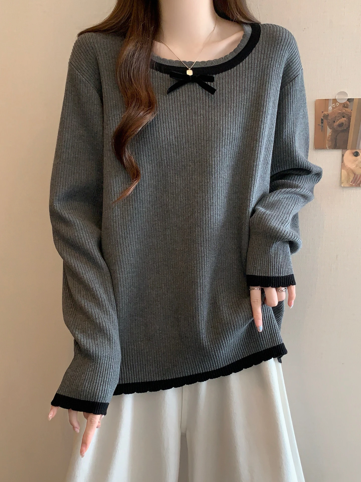 

Женская повседневная трикотажная кофта Color Blo с длинными рукавами, кружевной отделкой и узлами, свободного кроя, из мягкой дышащей ткани, комфортная