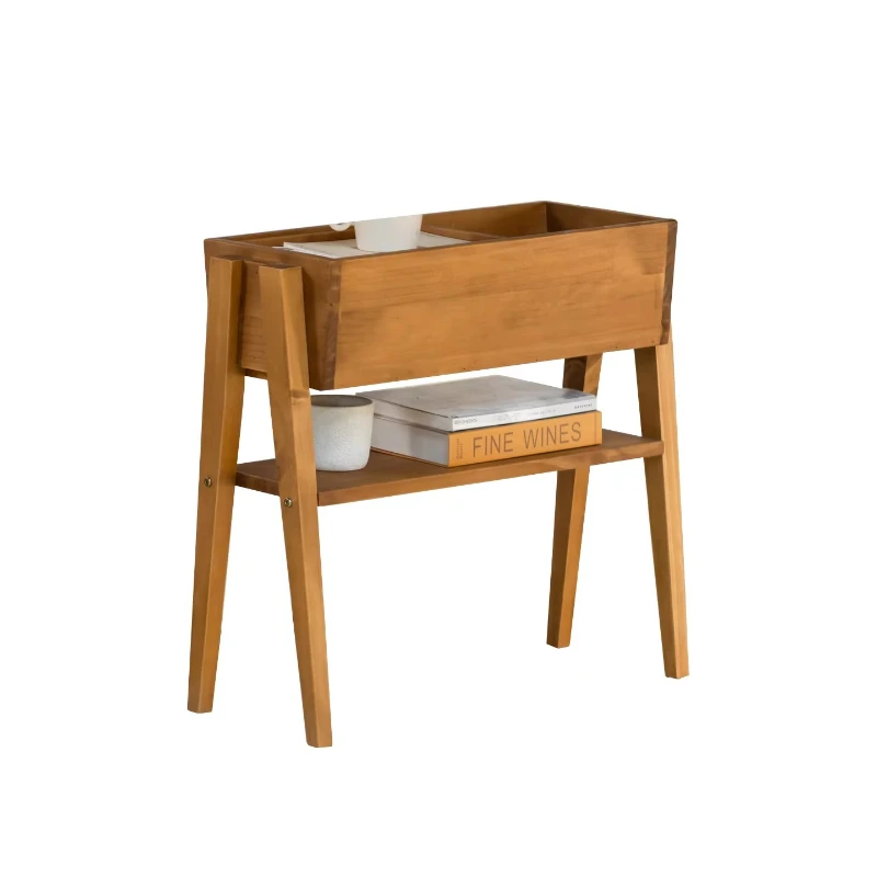 Solid wood sofa side, wabi-sabi wind multi-functional storage side cabinet, small apartment double-layer side table