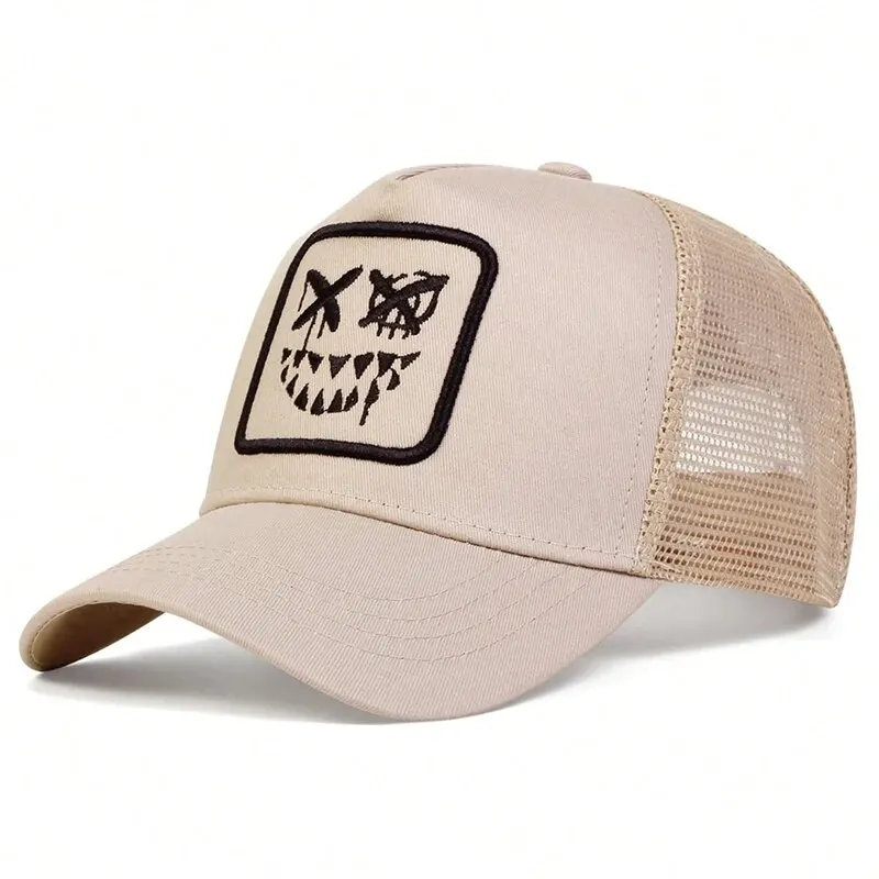 Teeth Smiling Face Embroidery Baseball Mesh Cap Truck Hat For Men Women Adult Outdoor Casual Sun Caps Adjustable Sports Golf Hat