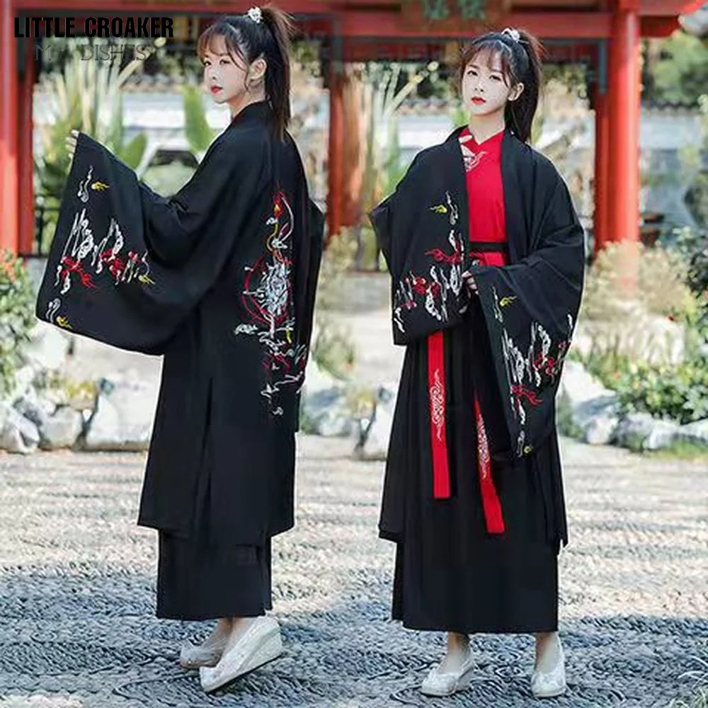 Hanfu Men&Women Chinese Traditional Embroidery Black Hanfu Adult Couples Halloween Cosplay Costume Fancy Dress Plus Size 4XL