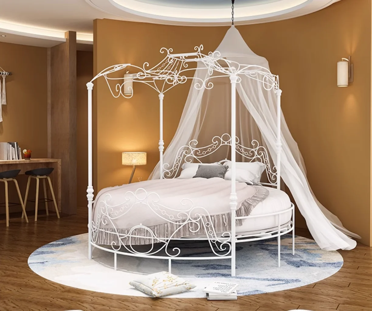 

Wrought iron bed Modern Princess round bed couples bed vintage bed