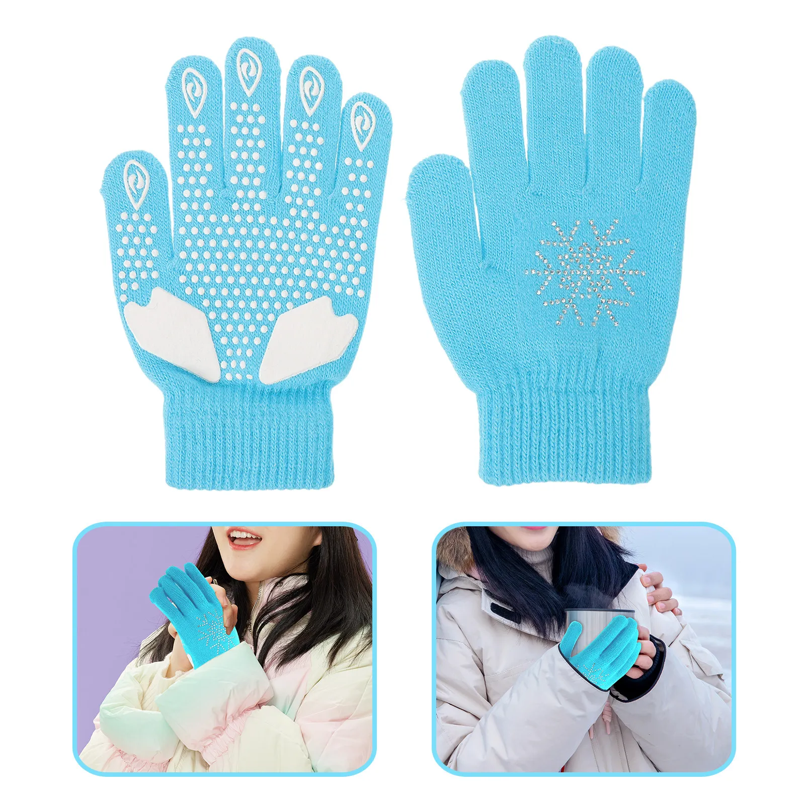 

1Pair Girls Ice Skating Gloves Non Slip Thick Palm Figure Skating Accessories for Women Youth Practice Competition Performance