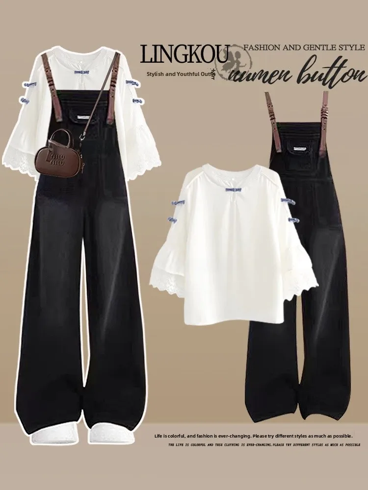 

Summer Casual Set Women's Elegant Half Sleeve Shirt High Waist Jeans Two Piece Set plus Size Vintage Style Slimming Effect