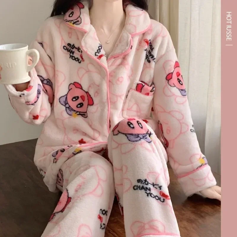 Kirby Plush Long-sleeved Pyjama Set Cute Cartoon Home Comfortable Clothes Dormitory Student Bedroom Female Family Gifts Girls