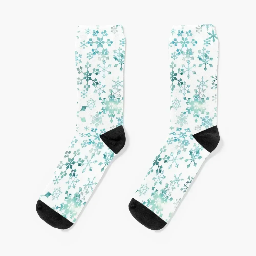 Snowflake Crystals on White Socks anti-slip loose Mens Socks Women's