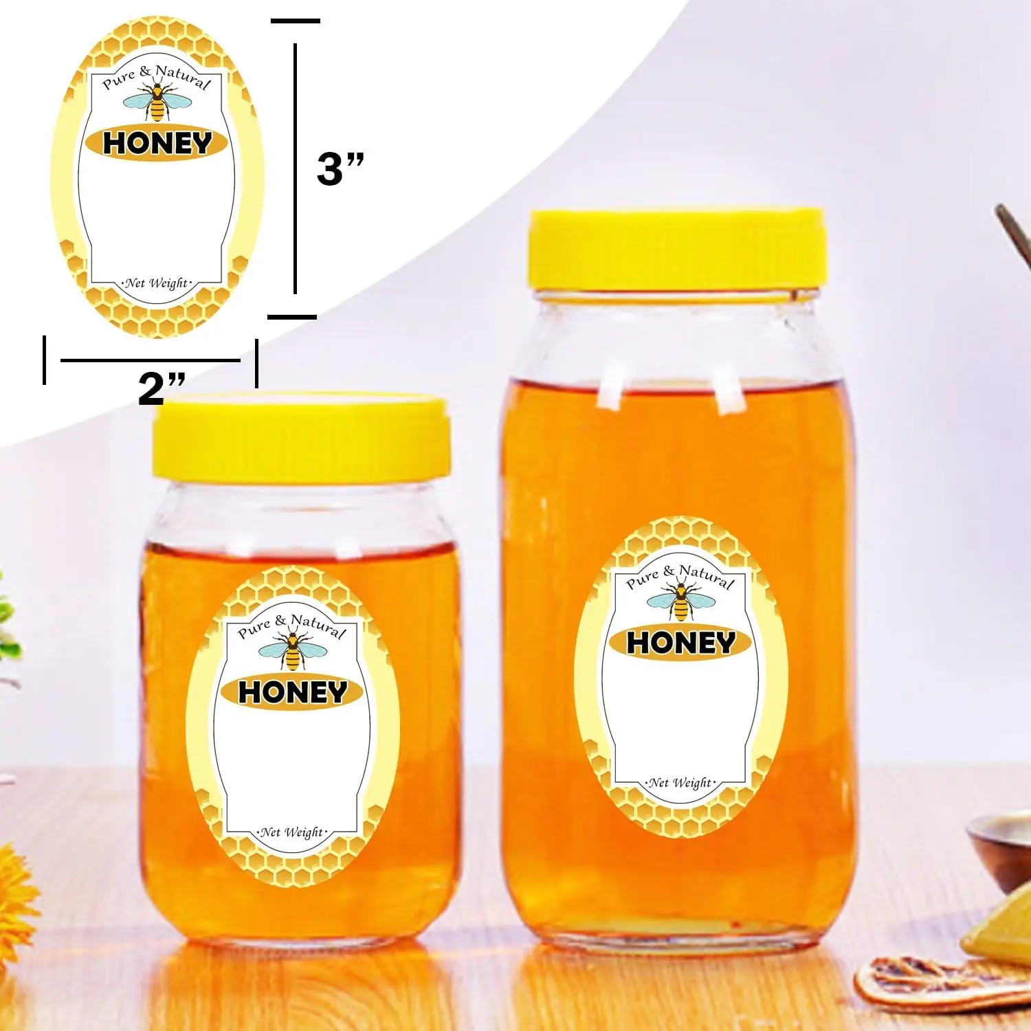 60 Pcs Pure Natural Honey Jars and Bottles Labels 2*3 Inch Honey Bottling Labels  Honey Farm Kitchen Name Home Business Round