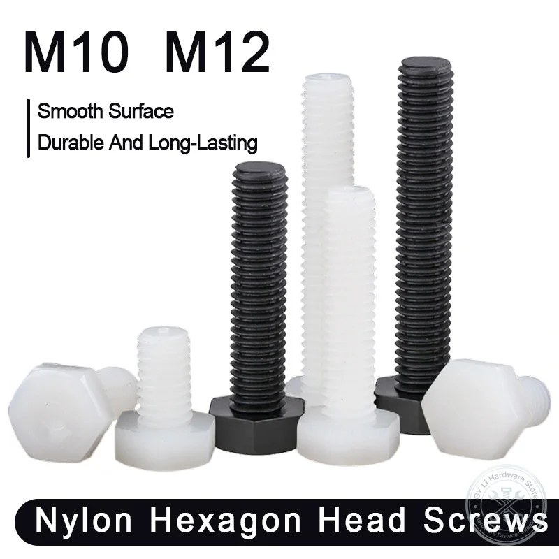 Nylon Hexagon Head Screw PA66 Plastic Hex Head Bolt Black White M10 M12 Insulated Fastener For Electrical Insulation