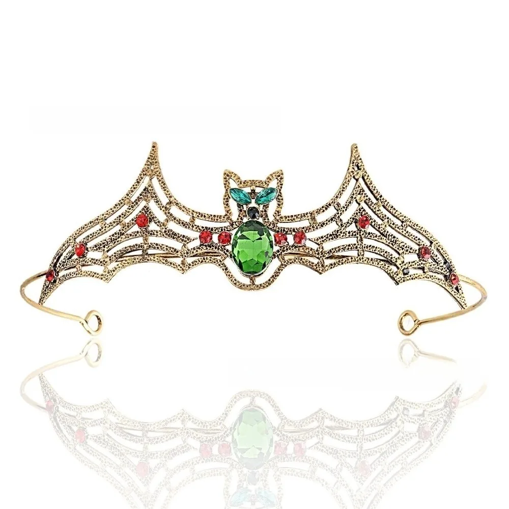 Retro Metal Halloween Bat Hairband Dark Sparkling Rhinestone Crowns Multicolor Cosplay Props Halloween Tiara Ladies